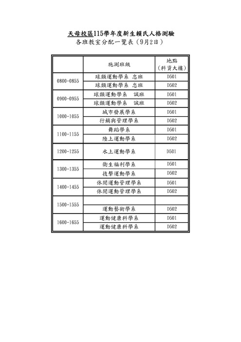 【學輔中心重要公告】115學年度新生賴氏人格測驗暨心衛宣導講座將於9/2(三)舉行，請各位新生務必參加!圖片