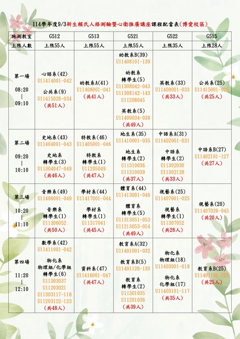 【學輔中心重要公告】114學年度新生賴氏人格測驗暨心衛宣導講座將於9/3(三)舉行，請各位新生務必參加。圖片