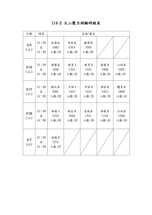 【博愛校區－學輔中心重要公告】114-2大二壓力檢測暨壓力調適班級講座時程表圖片